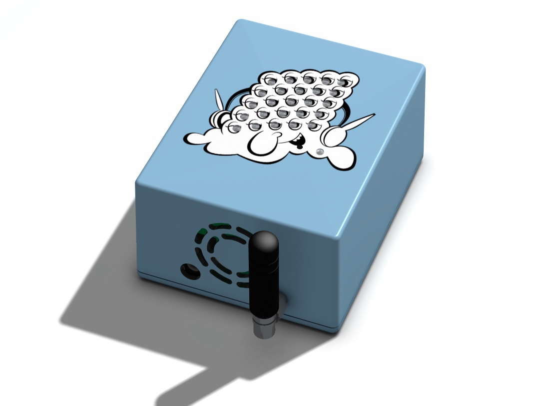 A 3D rendering of the 'Pufftron' environmental sensor used in the Black Cloud project.