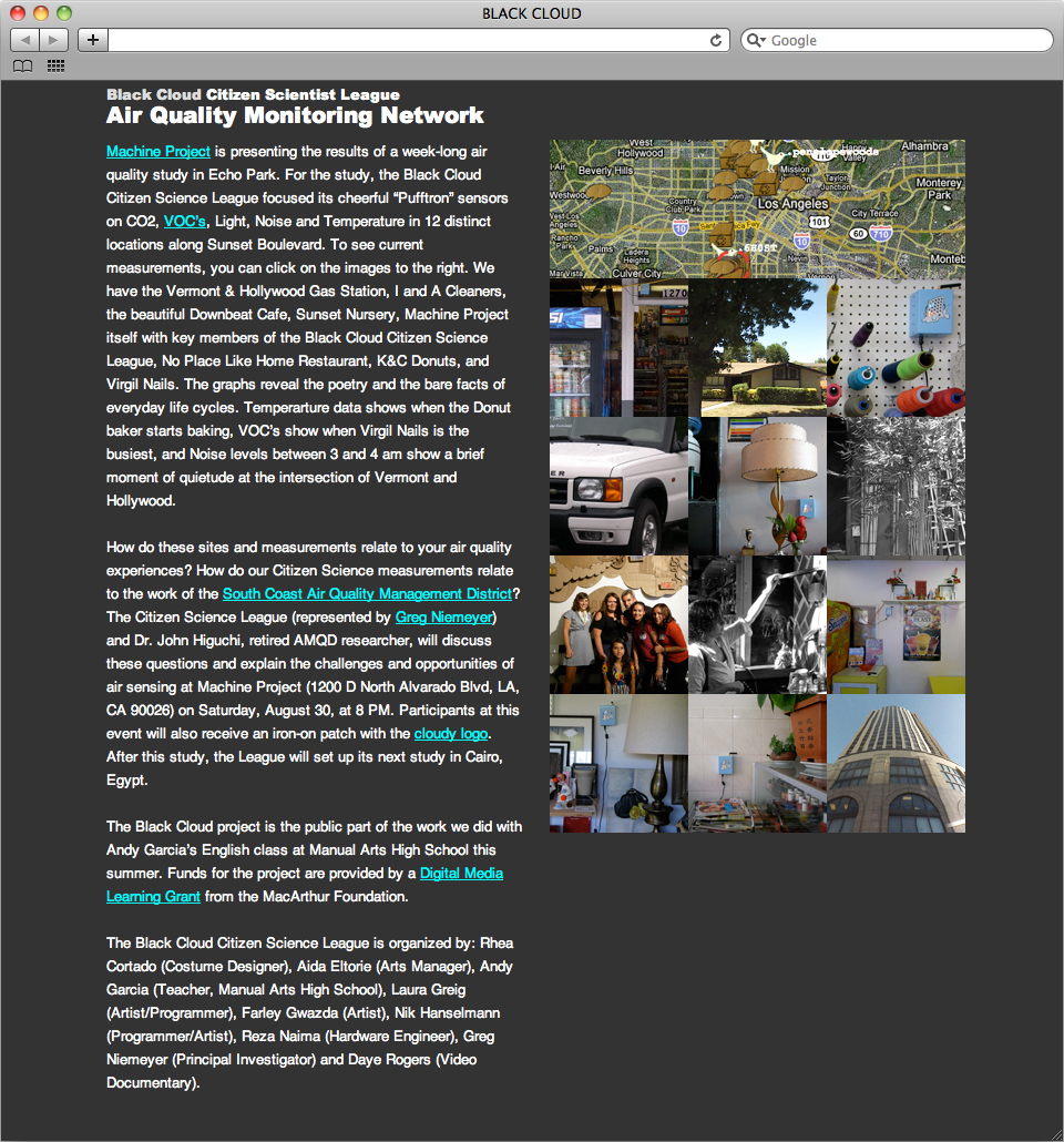 Screenshot of the Black Cloud website, showing a map and data visualizations.
