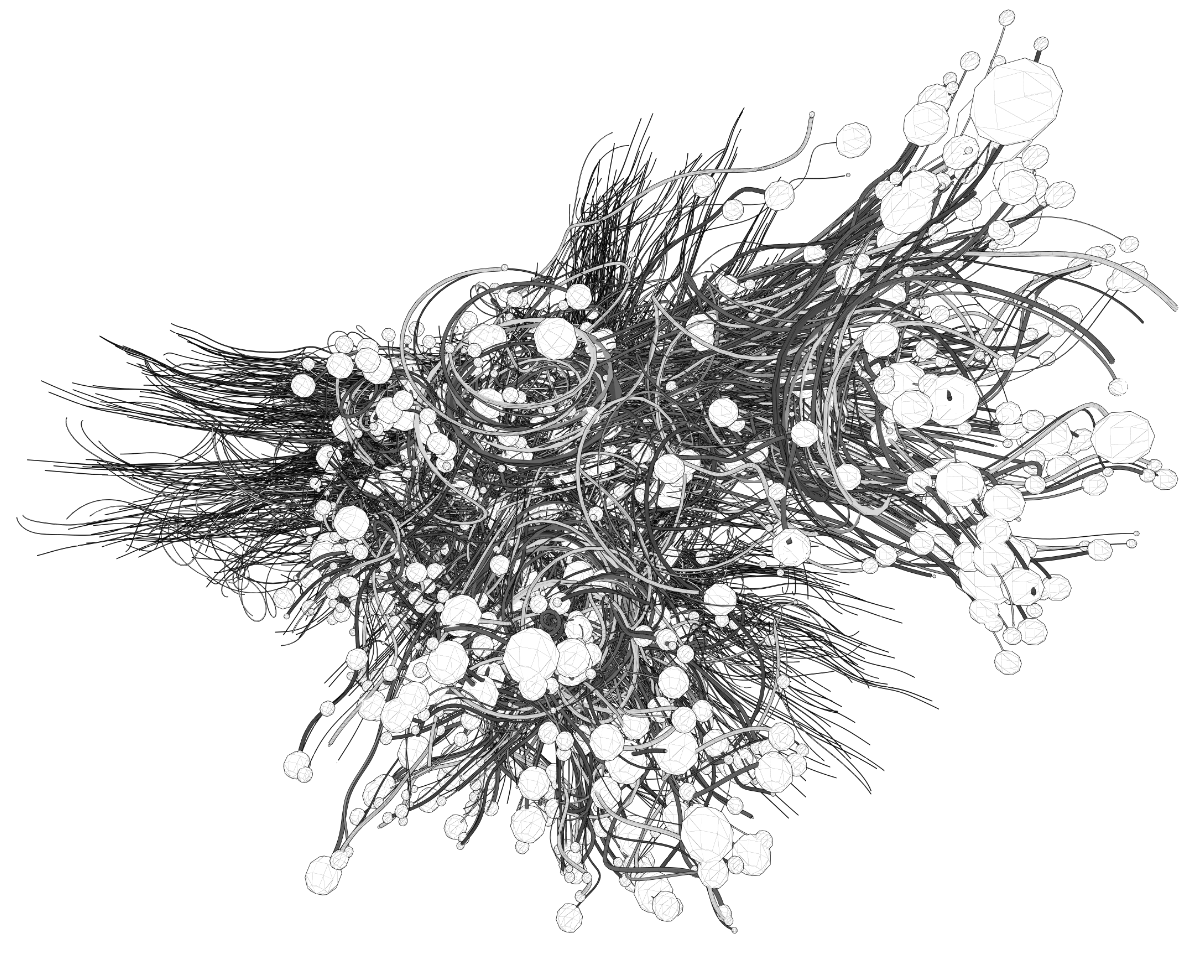 3D rendering of a white, flowing, fabric-like form against a black background.