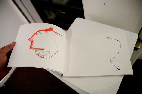 A second photograph of the everydatum book, open to a page with a large, colorful visualization.