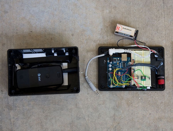 A close-up photograph of the mobile sensor's wiring.