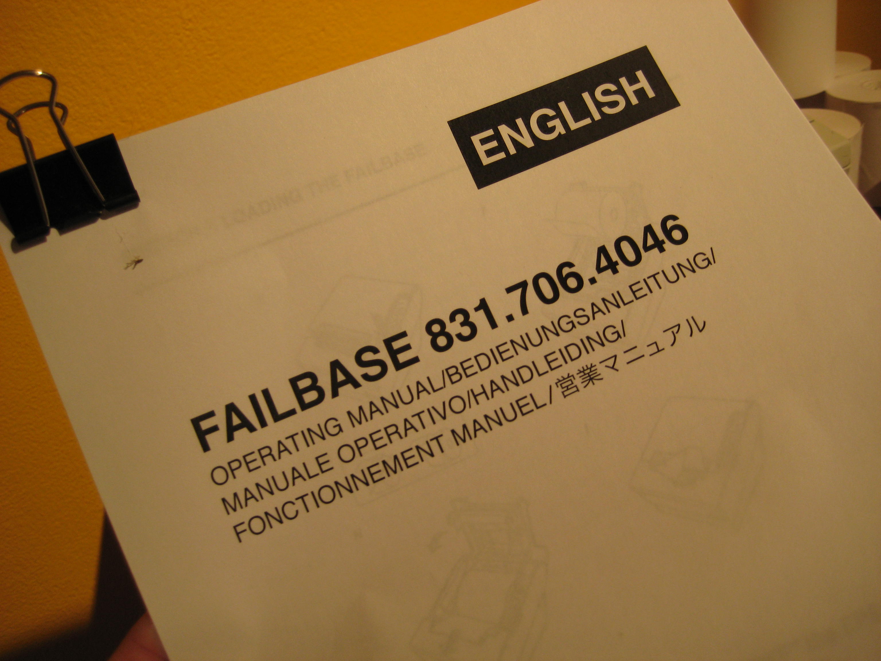 Photograph of the instruction manual created for the Failbase installation.