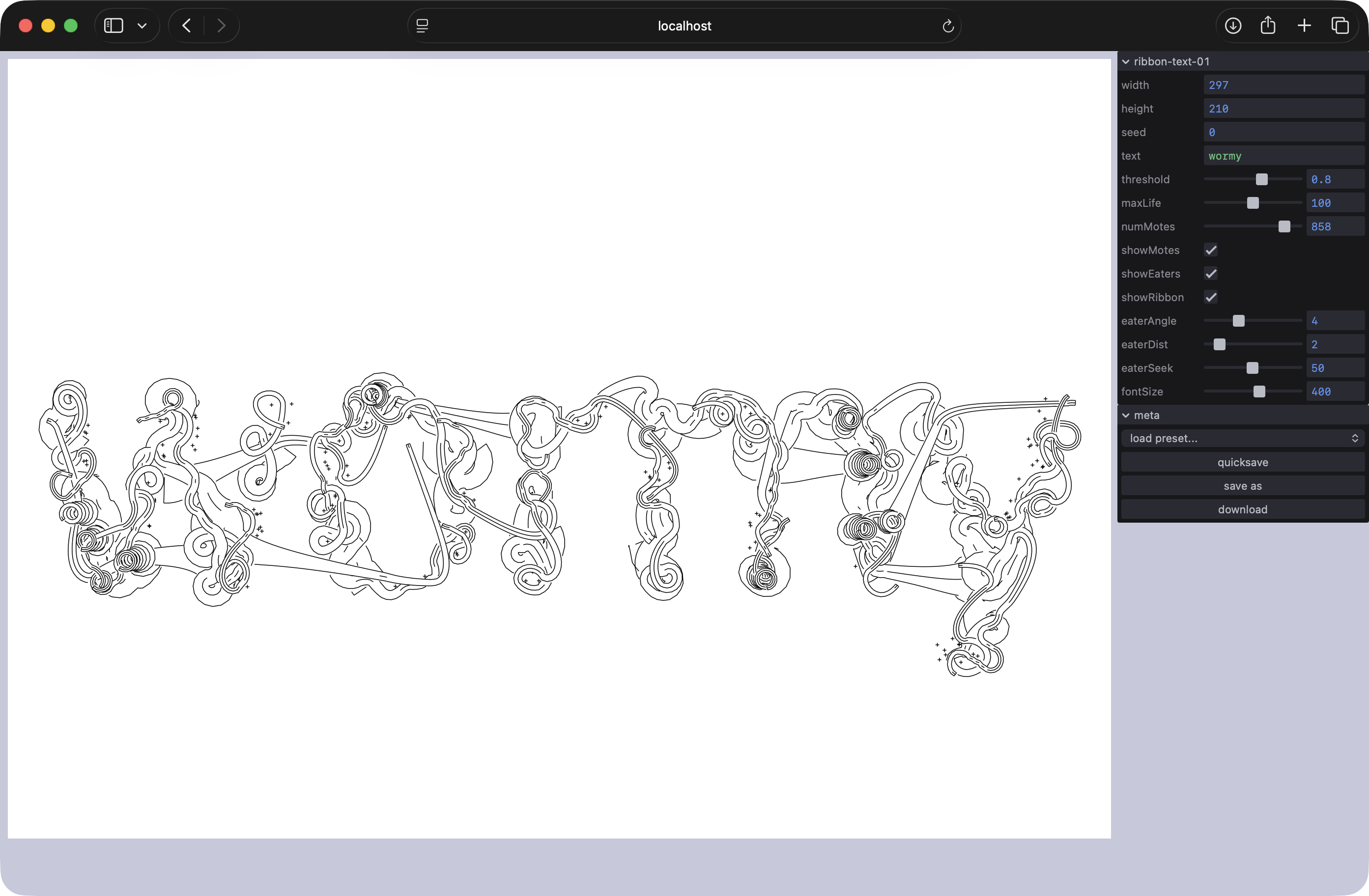 screenshot of Wormy Grotesk in Collet, my sketch tweaking tool